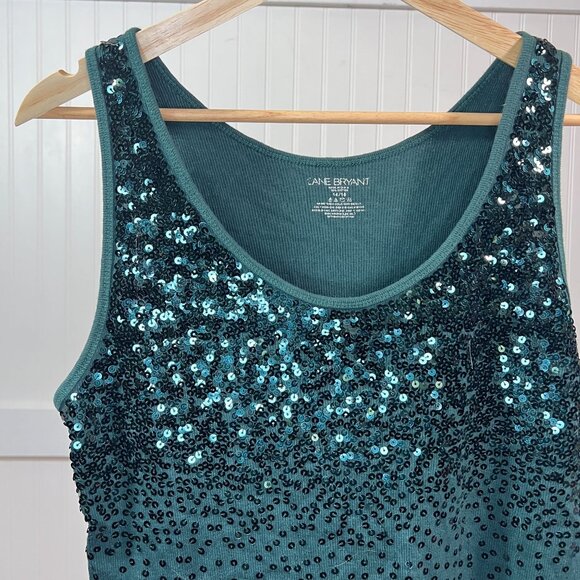 Lane Bryant Tops - Lane Bryant Sequin Tank Top Plus Size Green Embellished Sleeveless Blouse